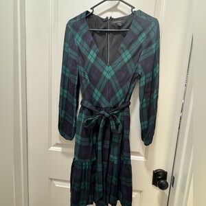 Jcrew Tartan Midi Tie Dress